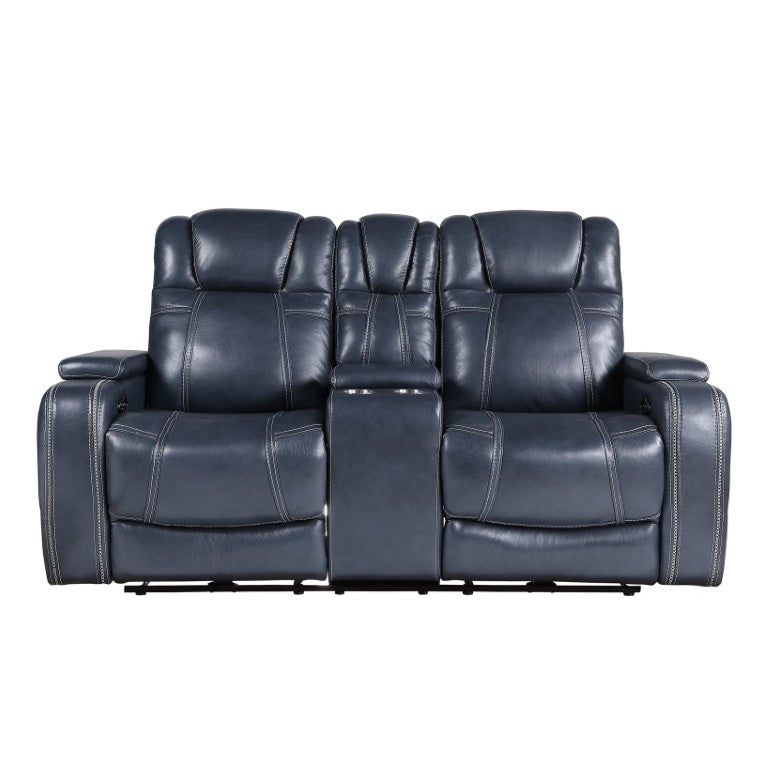 English Elm Power Reclining Loveseat with Top Grain Leather Console and Adjustable Headrests B011P576163