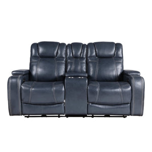 English Elm Power Reclining Loveseat with Top Grain Leather Console and Adjustable Headrests B011P576163