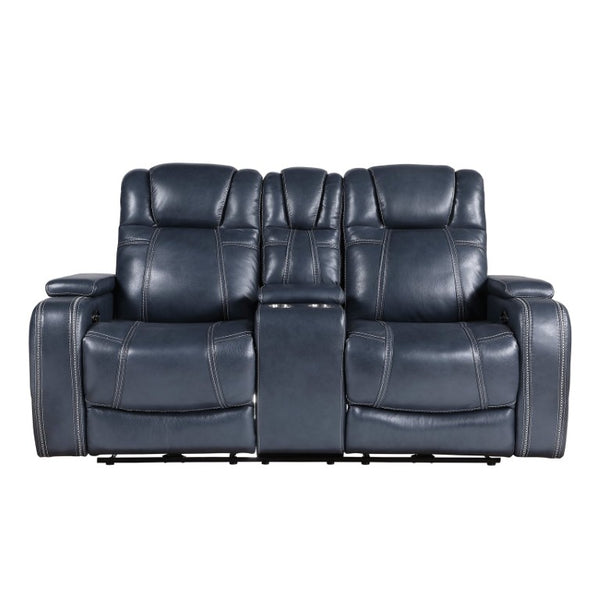 English Elm Power Reclining Loveseat with Top Grain Leather Console and Adjustable Headrests B011P576163