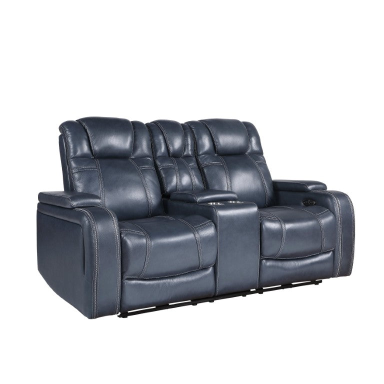 English Elm Power Reclining Loveseat with Top Grain Leather Console and Adjustable Headrests B011P576163