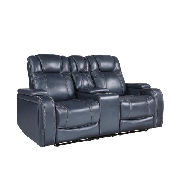 English Elm Power Reclining Loveseat with Top Grain Leather Console and Adjustable Headrests B011P576163