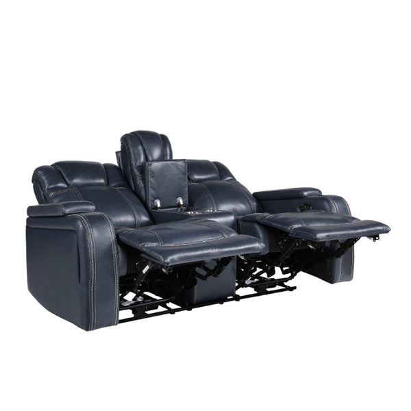 English Elm Power Reclining Loveseat with Top Grain Leather Console and Adjustable Headrests B011P576163