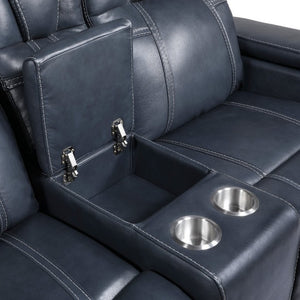 English Elm Power Reclining Loveseat with Top Grain Leather Console and Adjustable Headrests B011P576163