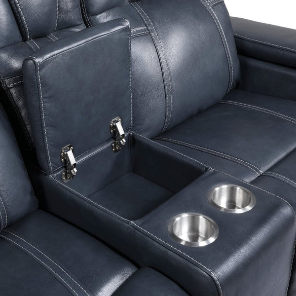 English Elm Power Reclining Loveseat with Top Grain Leather Console and Adjustable Headrests B011P576163
