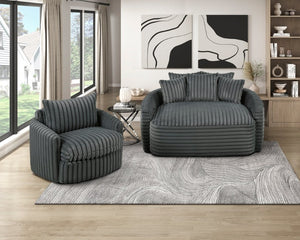 English Elm Swivel Accent Chair Corduroy Upholstery Channel Tufted with Pocket Coil Support B011P576164