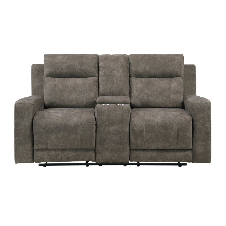 English Elm Double Reclining Loveseat with Center Console Pocket Coil Support Microfiber Seating B011P576166