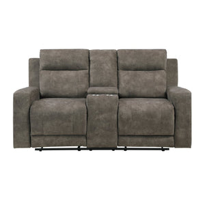 English Elm Double Reclining Loveseat with Center Console Pocket Coil Support Microfiber Seating B011P576166