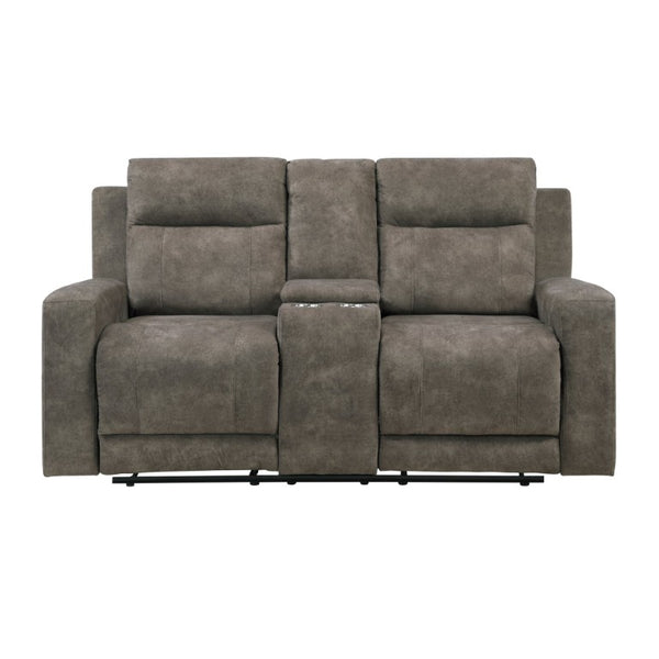 English Elm Double Reclining Loveseat with Center Console Pocket Coil Support Microfiber Seating B011P576166