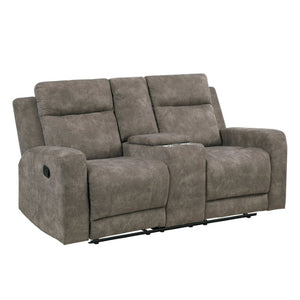 English Elm Double Reclining Loveseat with Center Console Pocket Coil Support Microfiber Seating B011P576166