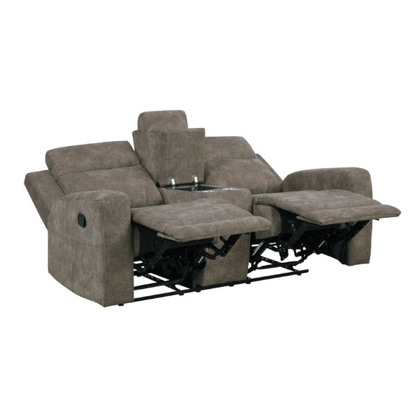 English Elm Double Reclining Loveseat with Center Console Pocket Coil Support Microfiber Seating B011P576166