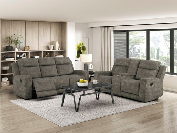 English Elm Double Reclining Loveseat with Center Console Pocket Coil Support Microfiber Seating B011P576166
