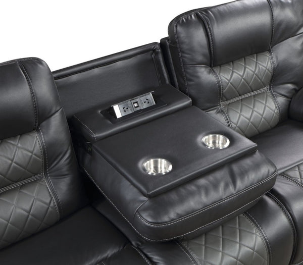 English Elm Power Lay Flat Reclining Sofa with Adjustable Headrests and USB Charging in Dove Gray Faux Leather Dark Gray B011P576171