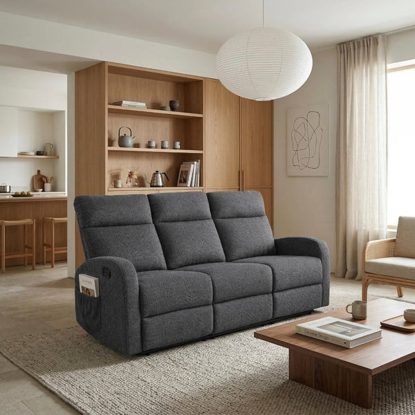 English Elm Double Reclining Sofa with Pocket Coil Support and Wall Hugger Design for Living Rooms Dark Gray Microfiber B011P576174