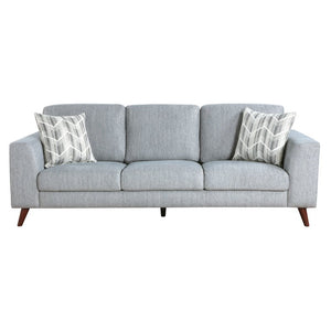 English Elm Sofa Mid-Century Velvet Upholstered with Walnut Legs and Pocket Coil Cushion Support Blue-Gray Chenille 87 L x 34 W x 34 H B011P576180