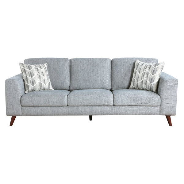 English Elm Sofa Mid-Century Velvet Upholstered with Walnut Legs and Pocket Coil Cushion Support Blue-Gray Chenille 87 L x 34 W x 34 H B011P576180