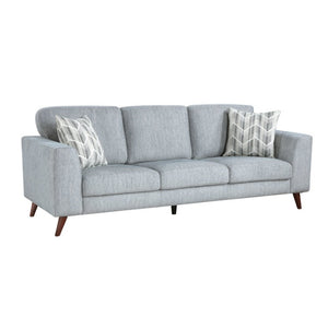 English Elm Sofa Mid-Century Velvet Upholstered with Walnut Legs and Pocket Coil Cushion Support Blue-Gray Chenille 87 L x 34 W x 34 H B011P576180