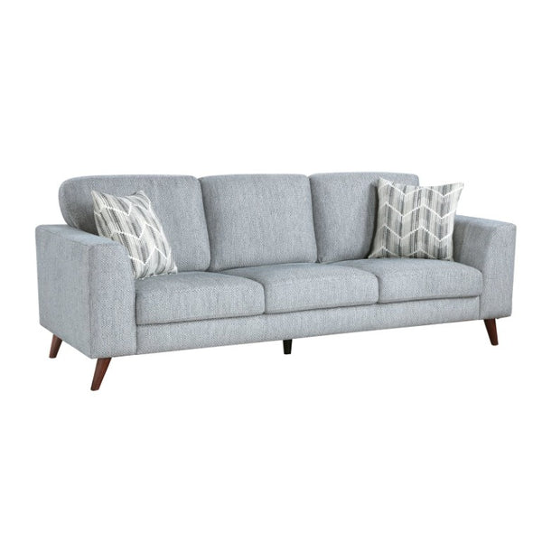 English Elm Sofa Mid-Century Velvet Upholstered with Walnut Legs and Pocket Coil Cushion Support Blue-Gray Chenille 87 L x 34 W x 34 H B011P576180