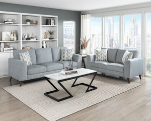 English Elm Sofa Mid-Century Velvet Upholstered with Walnut Legs and Pocket Coil Cushion Support Blue-Gray Chenille 87 L x 34 W x 34 H B011P576180