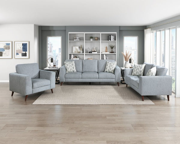 English Elm Sofa Mid-Century Velvet Upholstered with Walnut Legs and Pocket Coil Cushion Support Blue-Gray Chenille 87 L x 34 W x 34 H B011P576180