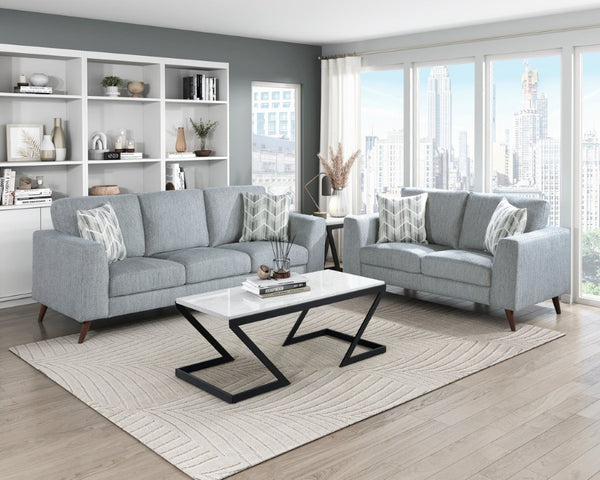 English Elm Love Seat Chenille Upholstered Two Seater with Foam Cushions and Decorative Pillows Blue-Gray B011P576181
