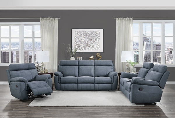 English Elm Sofa Transitional Three Seat Polyester Upholstered Living Room Couch with Pocket Coil Cushions Blue Microfiber B011P576183