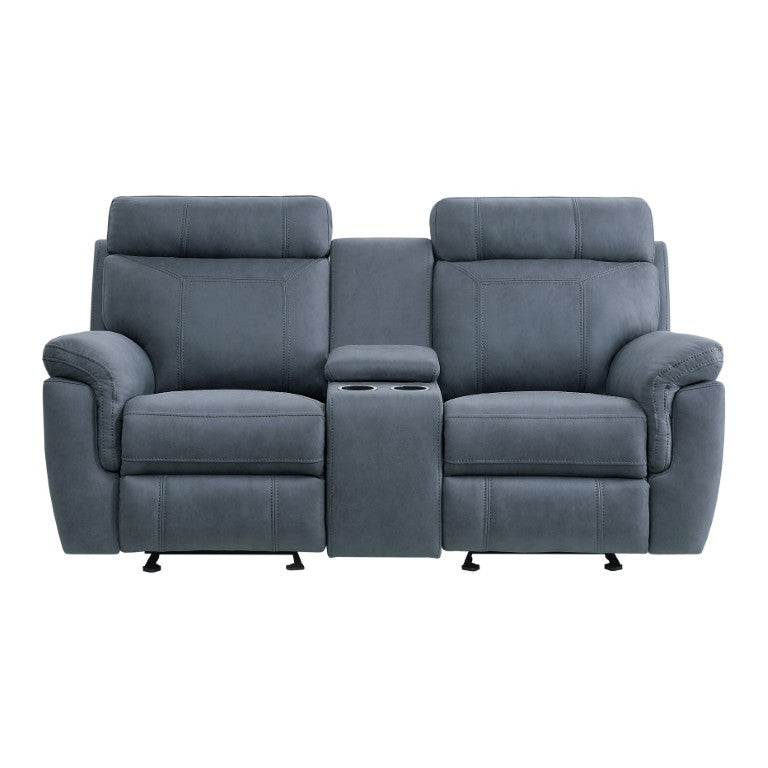 English Elm Double Glider Reclining Loveseat with Center Console and Cup Holders in Microfiber B011P576184