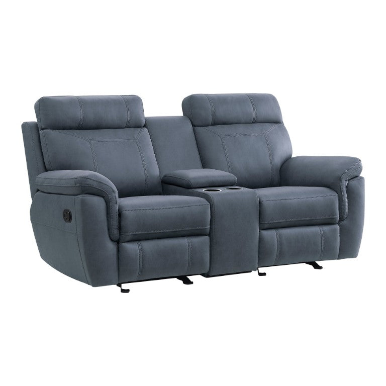 English Elm Double Glider Reclining Loveseat with Center Console and Cup Holders in Microfiber B011P576184