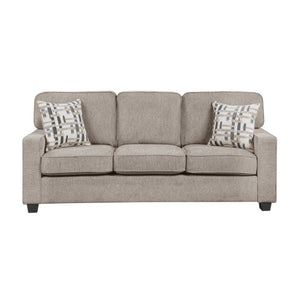 English Elm Sofa Mid-Century Velvet Upholstered with Walnut Legs and Pocket Coil Cushion Support Taupe Chenille 83.5 L x 35.5 W x 37.5 H B011P576187