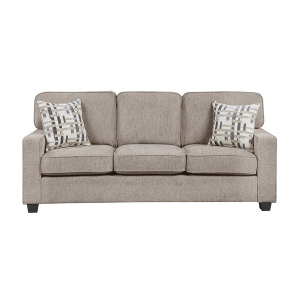 English Elm Sofa Mid-Century Velvet Upholstered with Walnut Legs and Pocket Coil Cushion Support Taupe Chenille 83.5 L x 35.5 W x 37.5 H B011P576187
