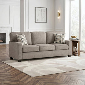 English Elm Sofa Mid-Century Velvet Upholstered with Walnut Legs and Pocket Coil Cushion Support Taupe Chenille 83.5 L x 35.5 W x 37.5 H B011P576187