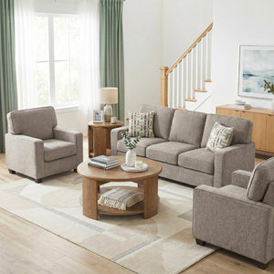 English Elm Sofa Mid-Century Velvet Upholstered with Walnut Legs and Pocket Coil Cushion Support Taupe Chenille 83.5 L x 35.5 W x 37.5 H B011P576187
