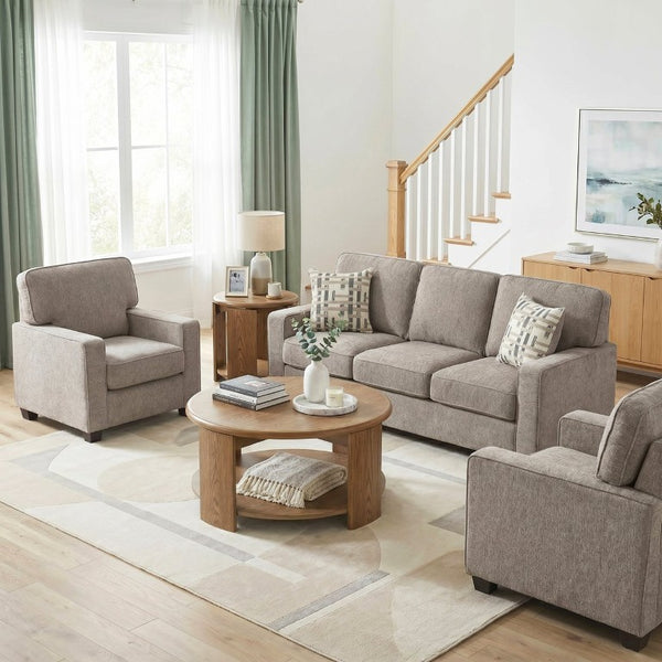 English Elm Sofa Mid-Century Velvet Upholstered with Walnut Legs and Pocket Coil Cushion Support Taupe Chenille 83.5 L x 35.5 W x 37.5 H B011P576187