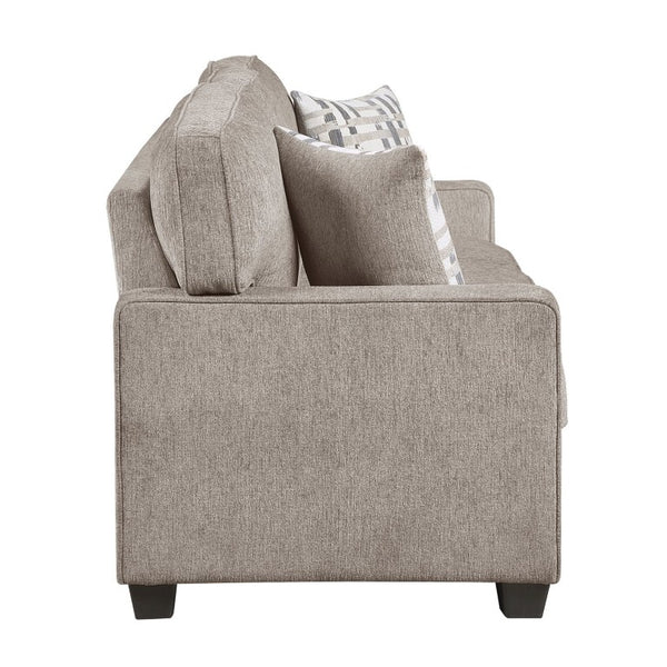 English Elm Sofa Mid-Century Velvet Upholstered with Walnut Legs and Pocket Coil Cushion Support Taupe Chenille 83.5 L x 35.5 W x 37.5 H B011P576187