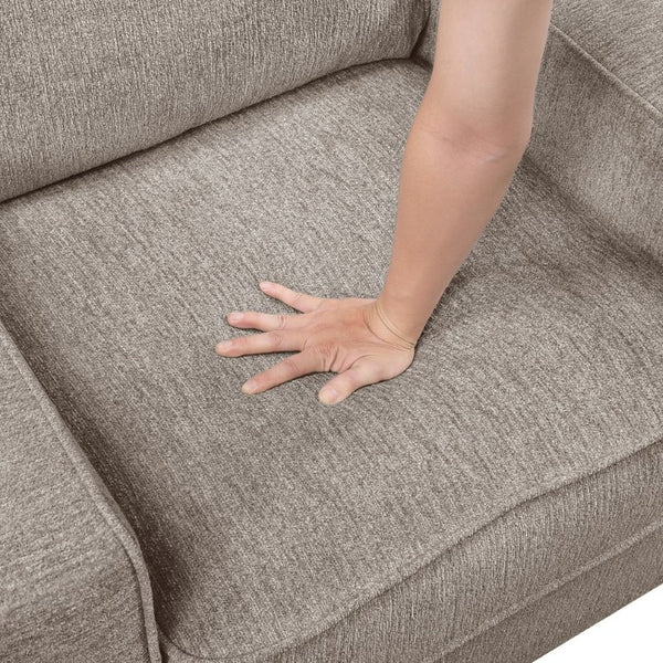English Elm Sofa Mid-Century Velvet Upholstered with Walnut Legs and Pocket Coil Cushion Support Taupe Chenille 83.5 L x 35.5 W x 37.5 H B011P576187