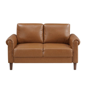 English Elm Love Seat Mid-Century Faux Leather Loveseat with Pocket Coil Support Tapered Legs Brown 57 L x 32 W x 33.5 H B011P576192