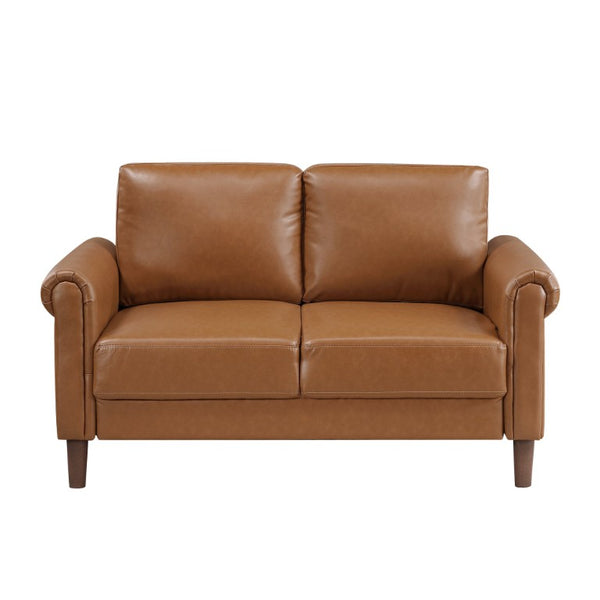 English Elm Love Seat Mid-Century Faux Leather Loveseat with Pocket Coil Support Tapered Legs Brown 57 L x 32 W x 33.5 H B011P576192