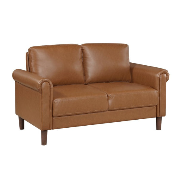 English Elm Love Seat Mid-Century Faux Leather Loveseat with Pocket Coil Support Tapered Legs Brown 57 L x 32 W x 33.5 H B011P576192