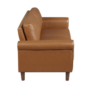 English Elm Love Seat Mid-Century Faux Leather Loveseat with Pocket Coil Support Tapered Legs Brown 57 L x 32 W x 33.5 H B011P576192