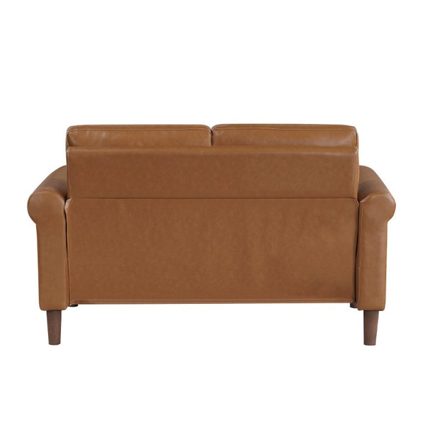 English Elm Love Seat Mid-Century Faux Leather Loveseat with Pocket Coil Support Tapered Legs Brown 57 L x 32 W x 33.5 H B011P576192