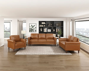 English Elm Love Seat Mid-Century Faux Leather Loveseat with Pocket Coil Support Tapered Legs Brown 57 L x 32 W x 33.5 H B011P576192
