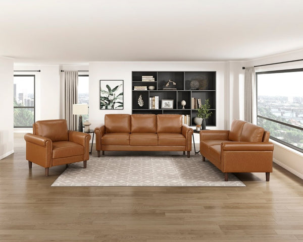 English Elm Love Seat Mid-Century Faux Leather Loveseat with Pocket Coil Support Tapered Legs Brown 57 L x 32 W x 33.5 H B011P576192