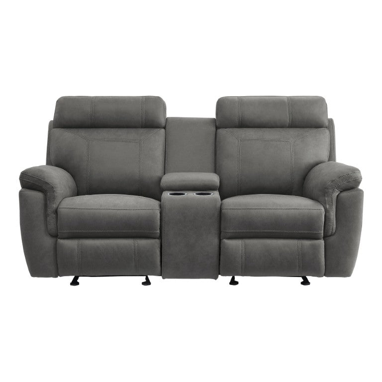 English Elm Double Glider Reclining Loveseat with Center Console and Pewter Microfiber Upholstery B011P576195
