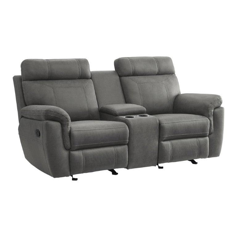English Elm Double Glider Reclining Loveseat with Center Console and Pewter Microfiber Upholstery B011P576195