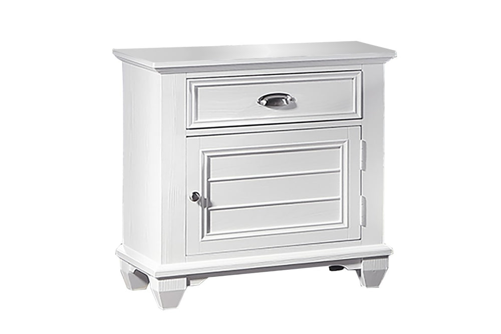 English Elm White Acacia Wood Nightstand with Felt Lined Drawer and Tapered Legs for Modern Bedrooms B011P576455