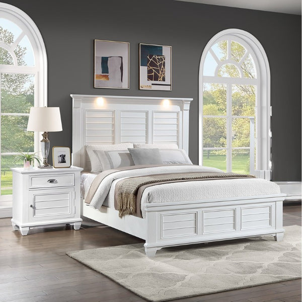 English Elm White Acacia Wood Nightstand with Felt Lined Drawer and Tapered Legs for Modern Bedrooms B011P576455