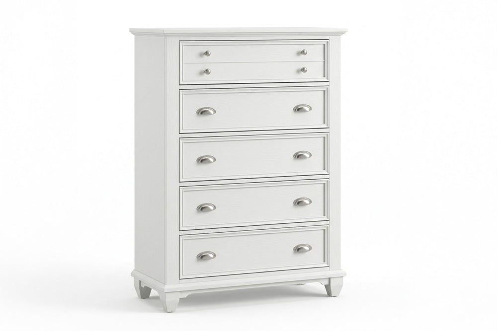 English Elm White Acacia Wood Dresser with Mirror Framed Drawers and Tailored Molding Detail 42 L x 18 W x 54 H B011P576458