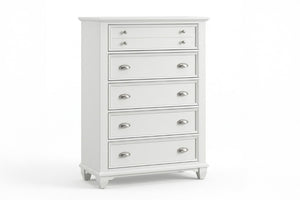 English Elm White Acacia Wood Dresser with Mirror Framed Drawers and Tailored Molding Detail 42 L x 18 W x 54 H B011P576458