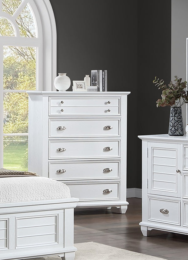 English Elm White Acacia Wood Dresser with Mirror Framed Drawers and Tailored Molding Detail 42 L x 18 W x 54 H B011P576458