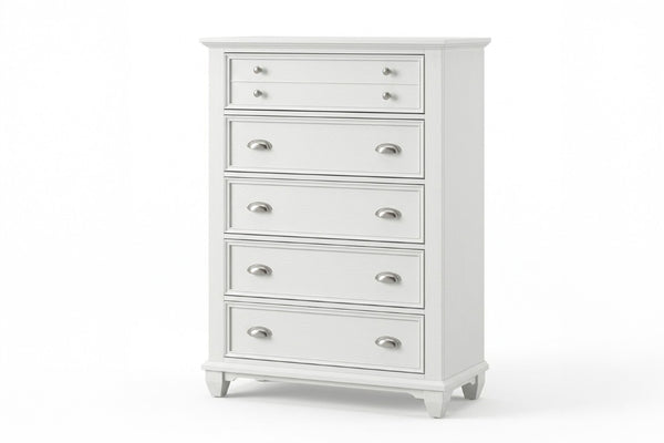 English Elm White Acacia Wood Dresser with Mirror Framed Drawers and Tailored Molding Detail 42 L x 18 W x 54 H B011P576458