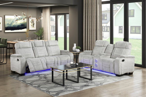 English Elm Luxury Reclining Loveseat with LED Underglow Wireless Speakers and Hidden Armrest Storage B011P576464